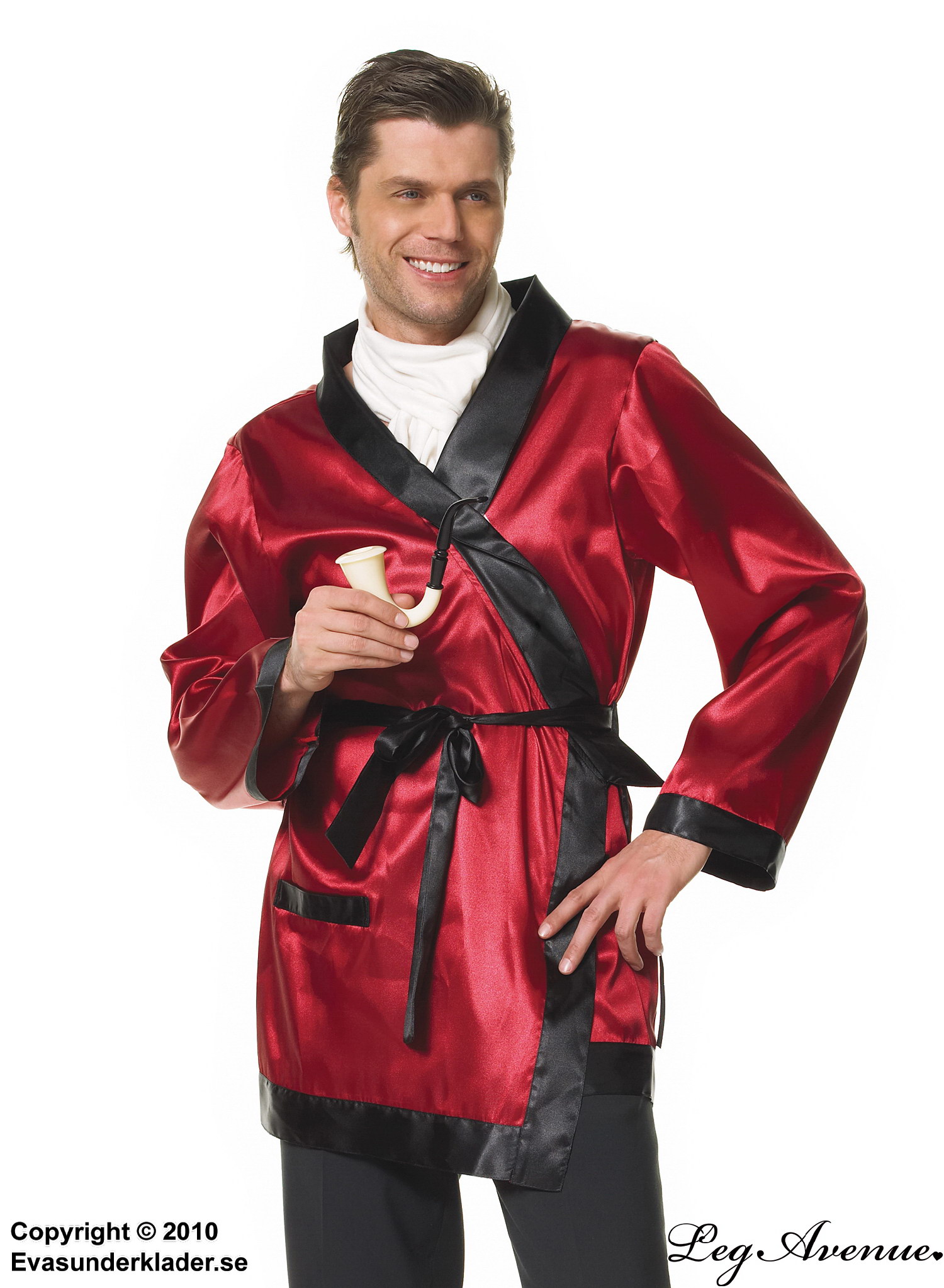 Hugh Hefner, costume robe, satin, bow, long sleeves